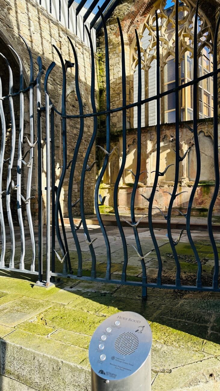 Audio interpretation point explaining Holyrood Church