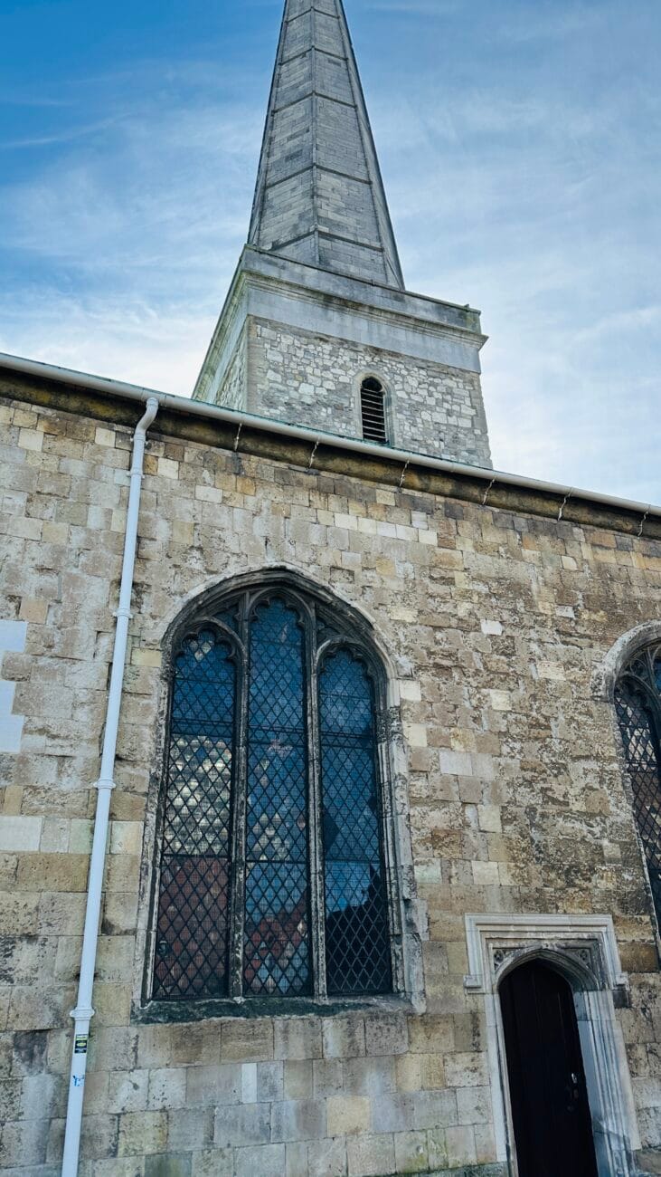 Close-up of St Michael’s Church doorway and stone arch