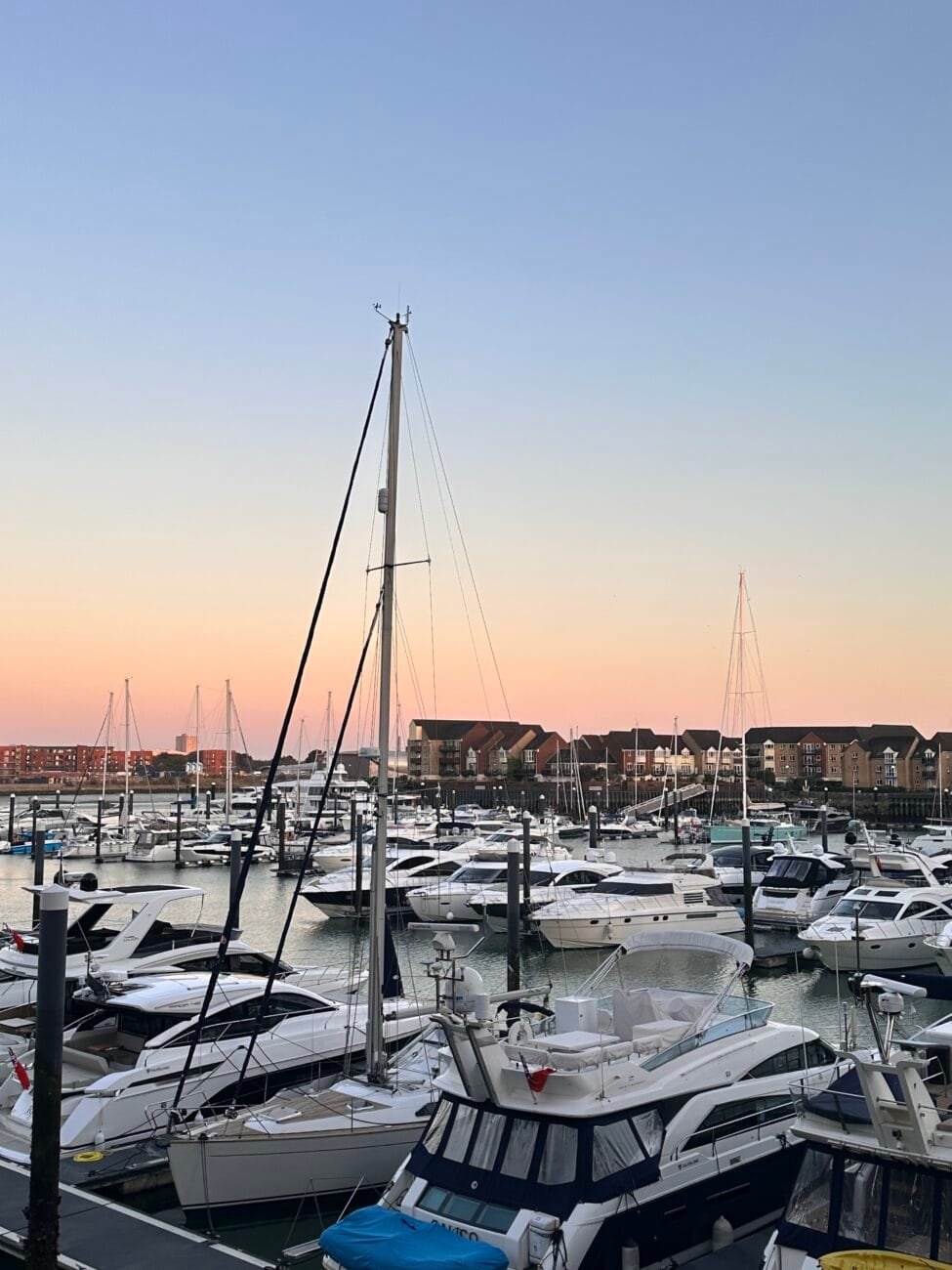 Close-up of boats and pontoons at Ocean Village marina
