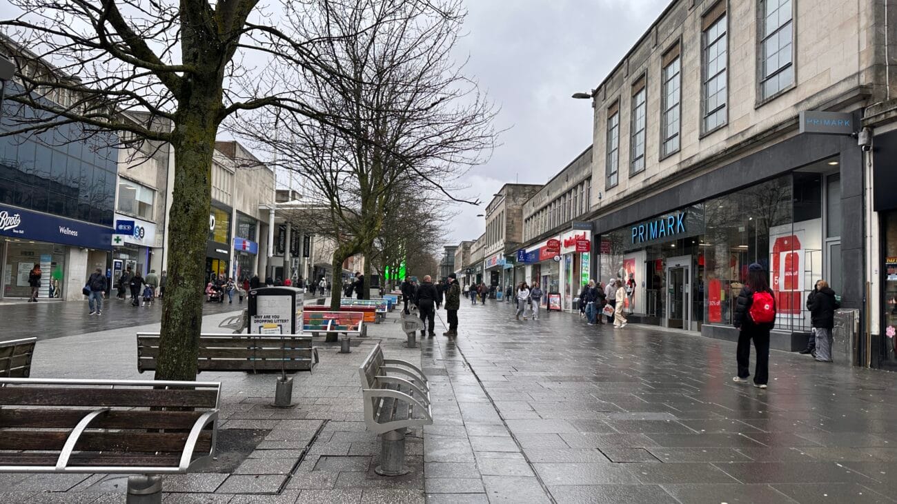 Crowds outside city centre stores, Southampton