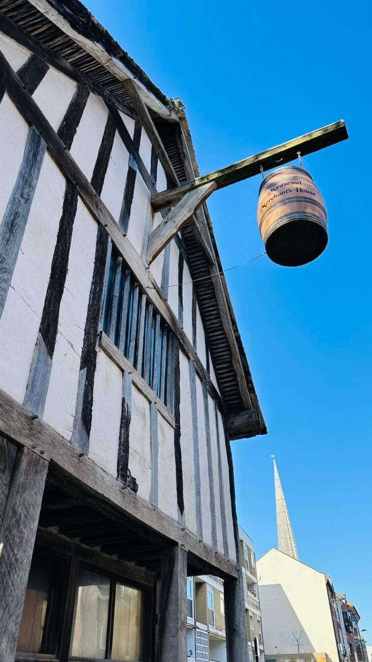 Hanging barrel display at the Medieval Merchant’s House