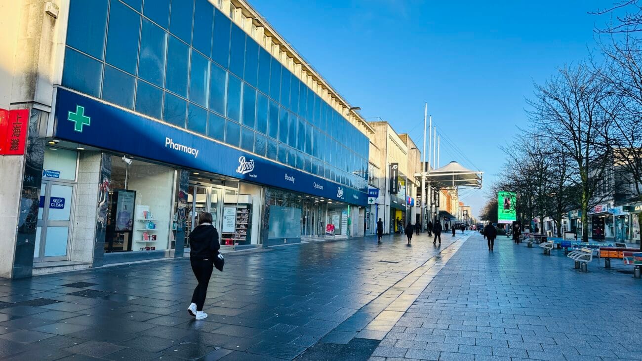 High street shops leading toward Westquay, Southampton