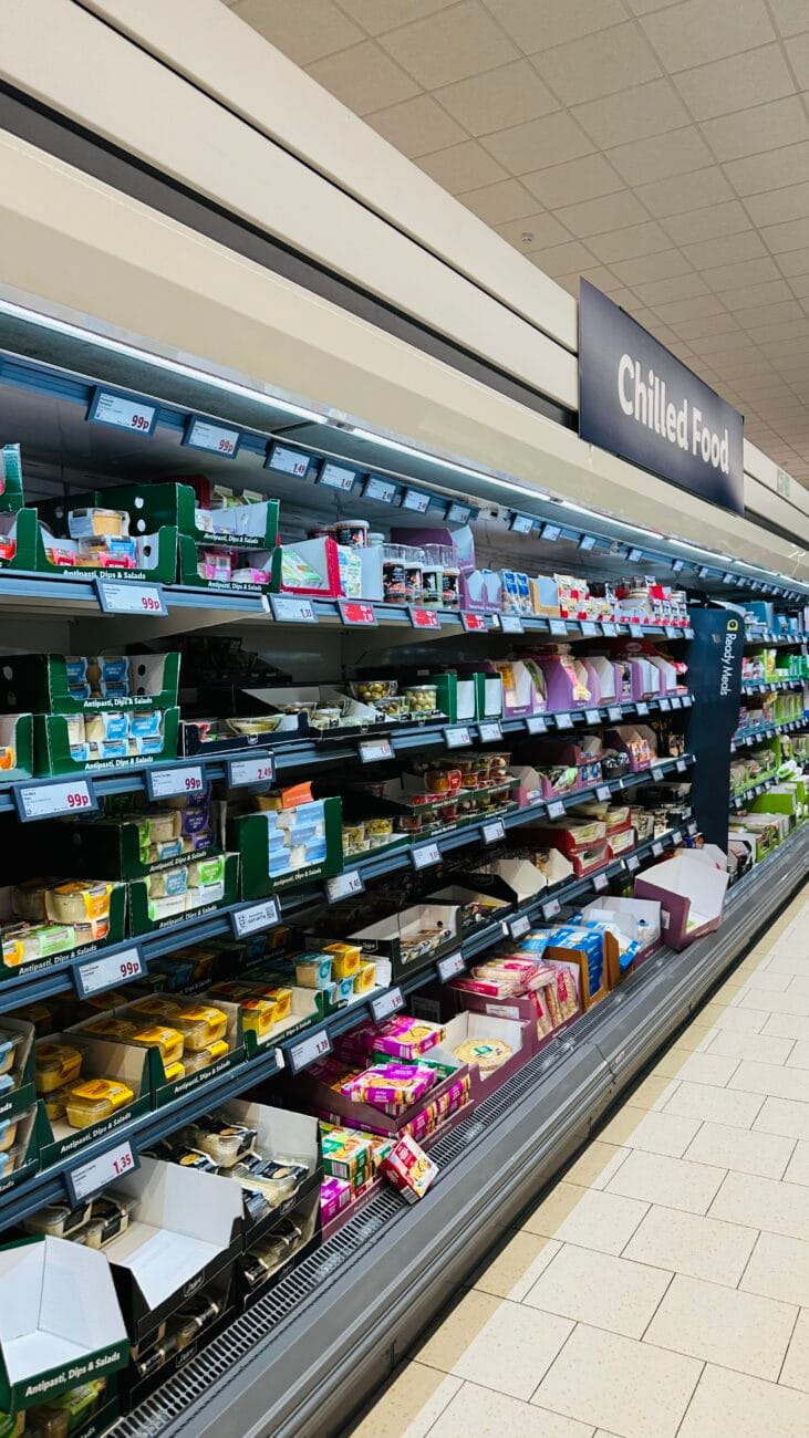 Lidl chilled food aisle in supermarket
