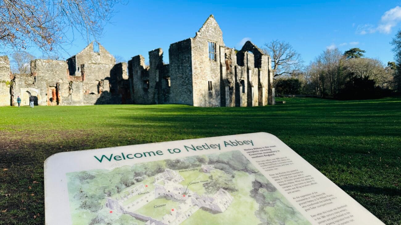 Map sign highlighting the Great Hall and infirmary
