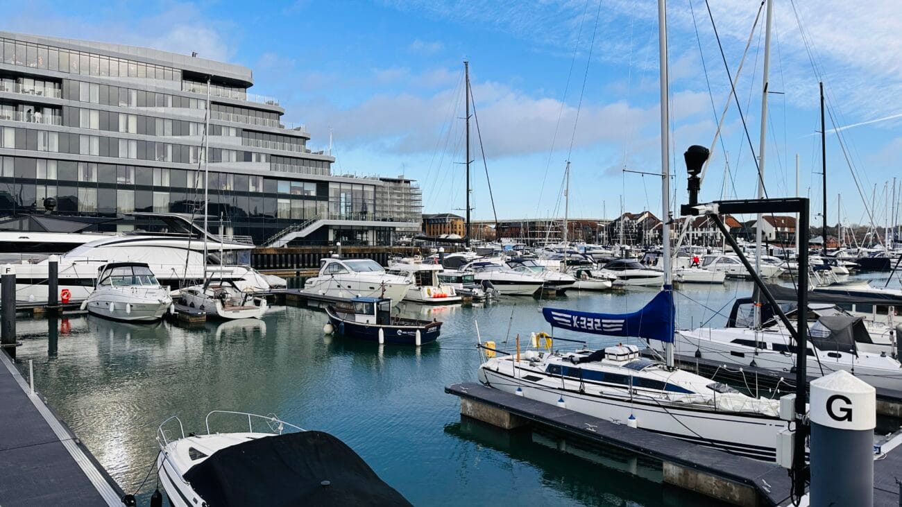 Moored yachts with Harbour Hotel at Ocean Village