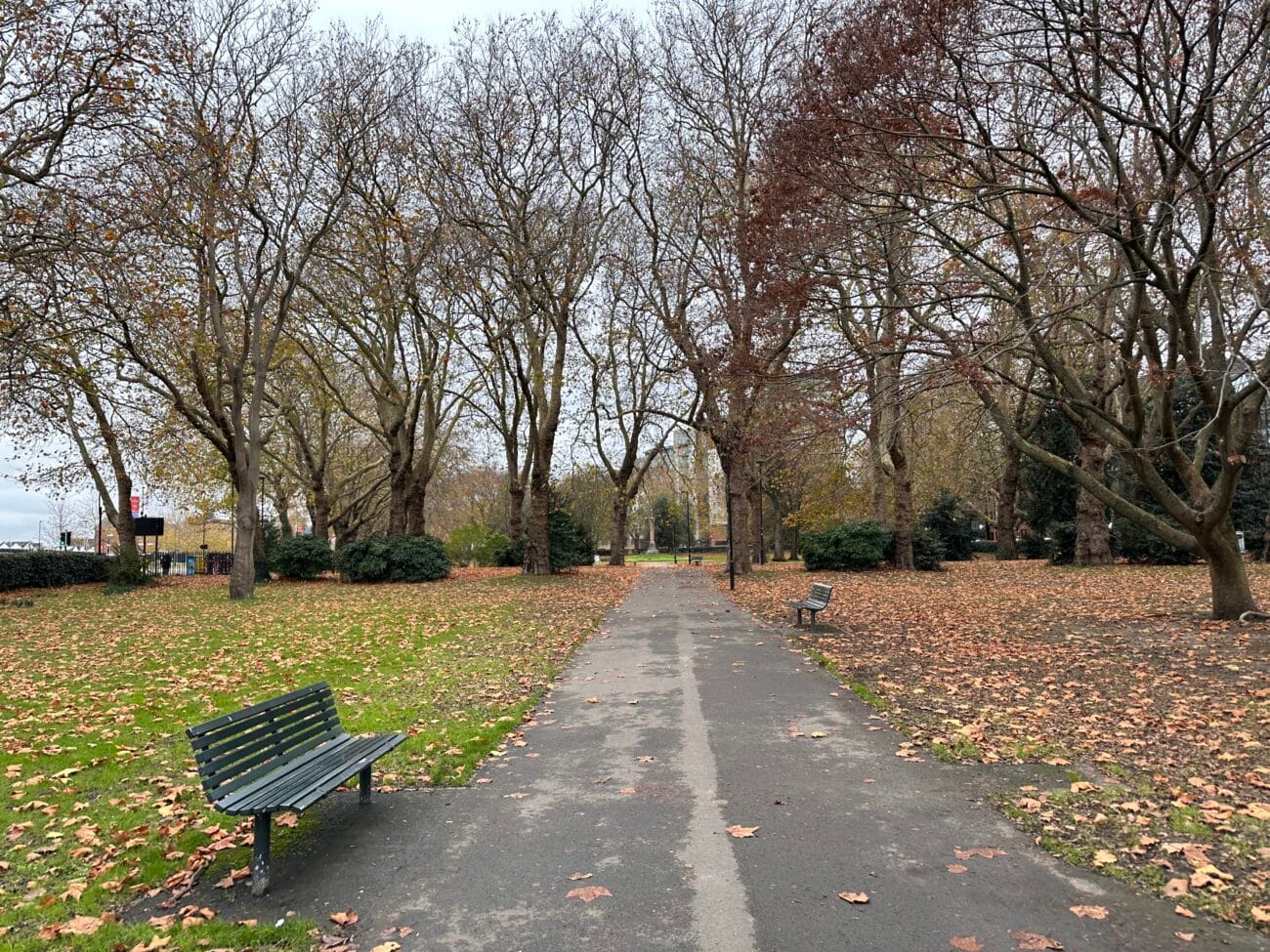 Queen’s Park lawns and benches, Southampton