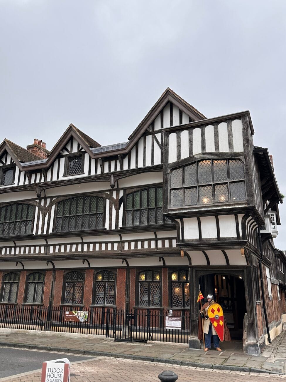 Reenactor dressed as a Tudor guard at Tudor House