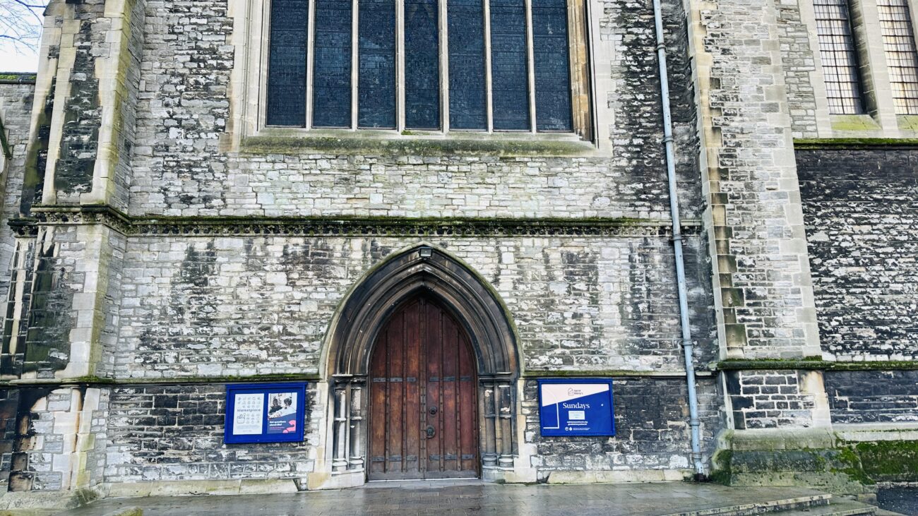 St Mary’s Church tower close-up, Southampton