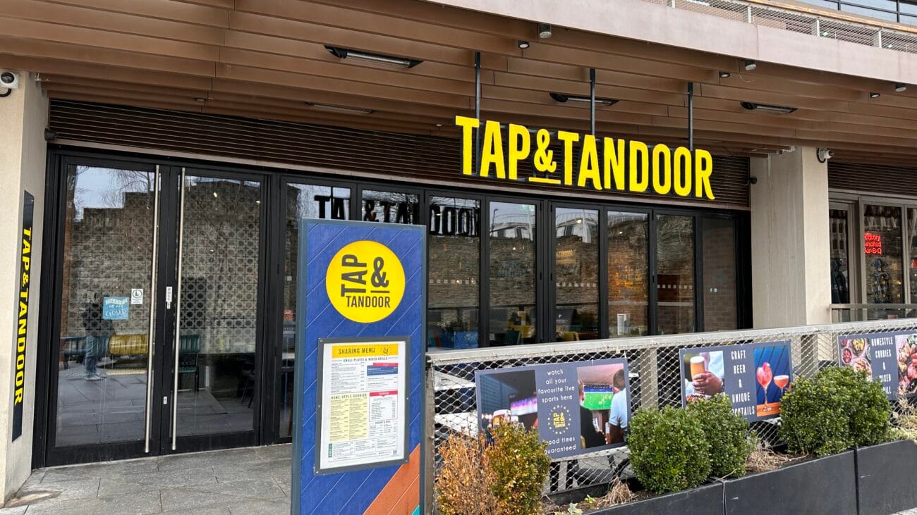 Tap & Tandoor restaurant frontage at Westquay, Southampton