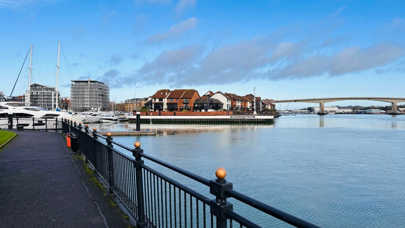 Walkway along the river Itchen in Ocean Village Southampton