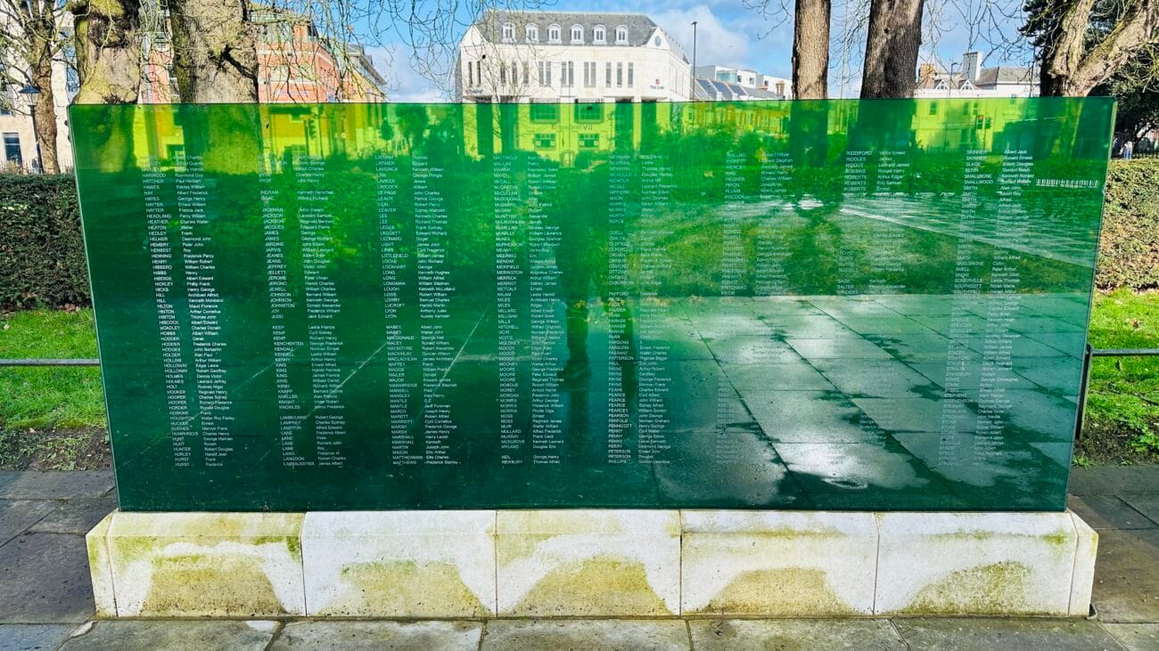 Watts Park name sign on glass tablets