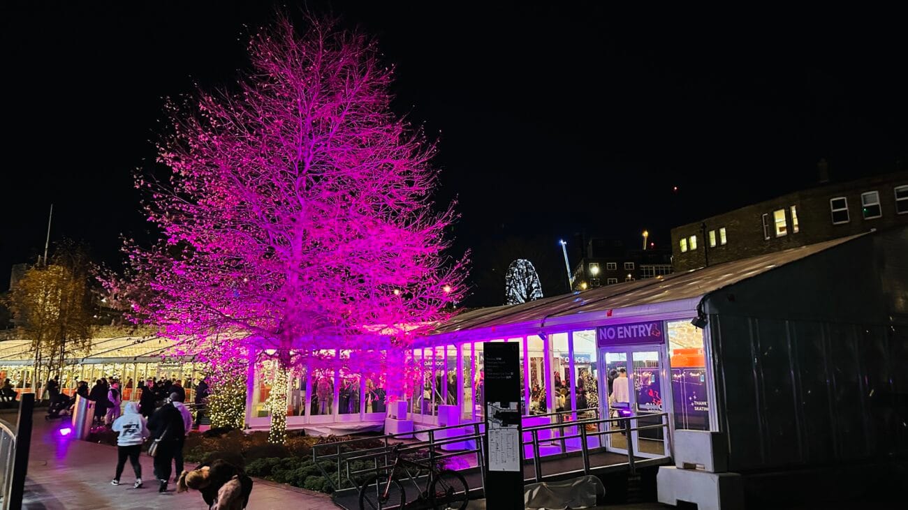 Westquay exterior at dusk with lights, Southampton