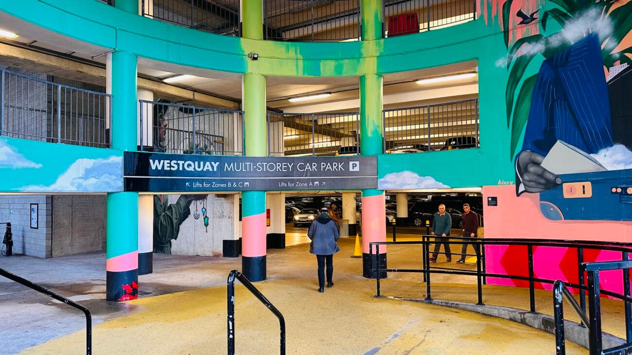 Westquay multi-storey car park pedestrian entrance beside retail park