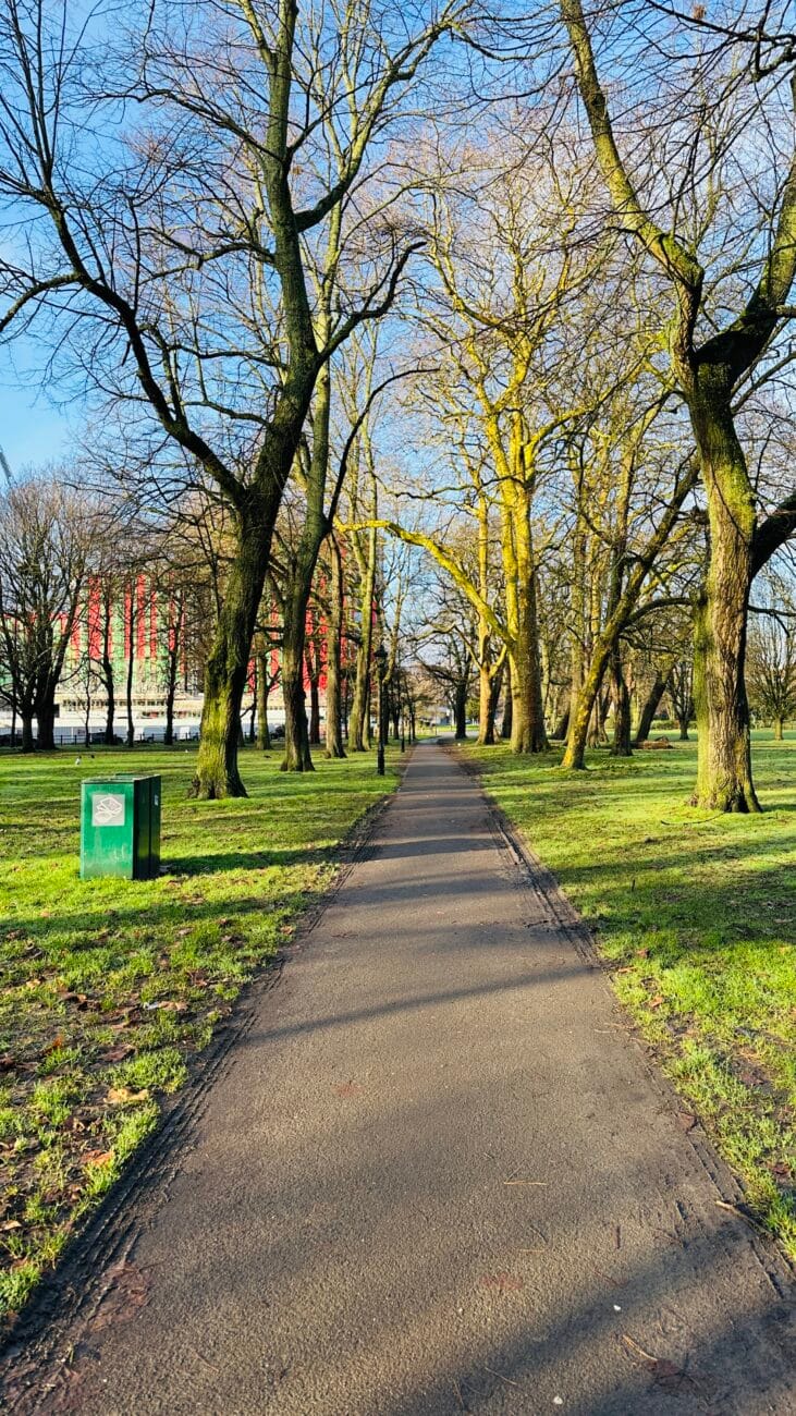 Wide lawn and pathways in Hoglands Park