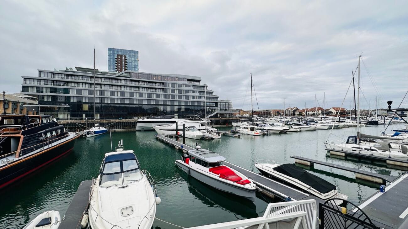 Yachts and boats at Ocean Village marina, Southampton